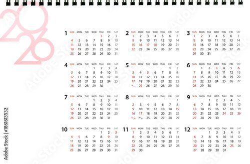 2026 calendar, 2026 desk calendar on white background, 12 month desk calendar, new plan for 2026.