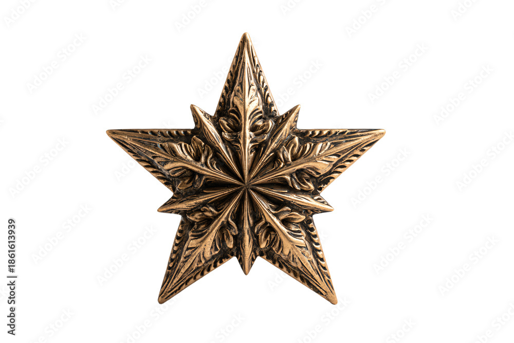 Fototapeta premium Decorative Gold Star Ornament on White Background