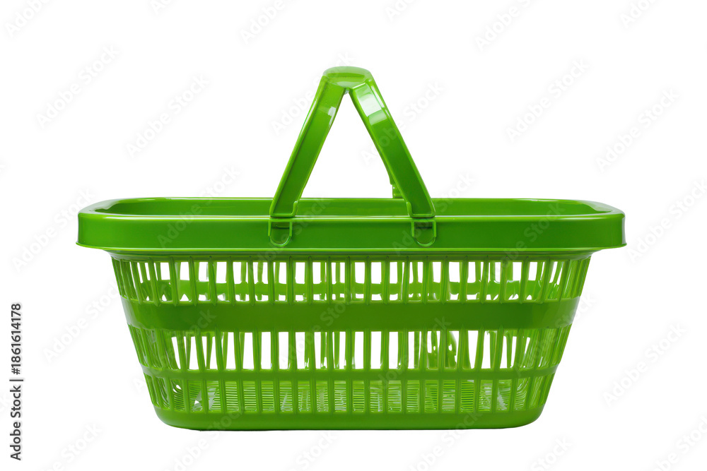 Fototapeta premium Bright Green Plastic Shopping Basket with Handles on Black Background image
