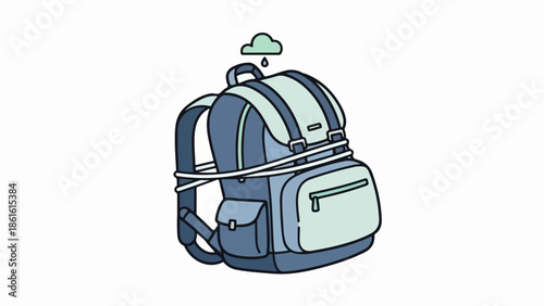Versatile backpack with multiple compartments and a light green cloud with a droplet