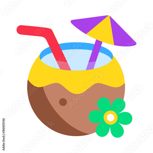 Flat style icon showing coconut water