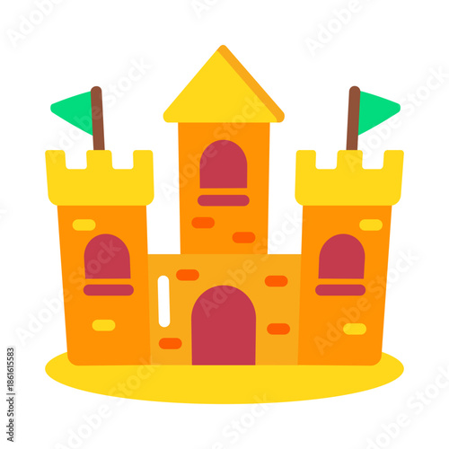 Flat style icon showing a sand castle