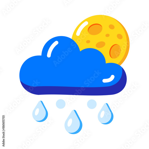 A flat style icon showing night rain