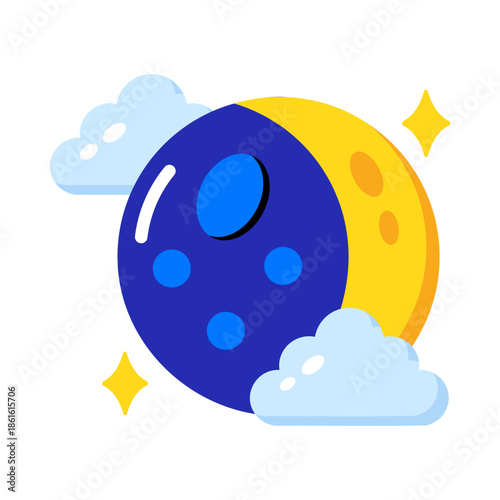A flat style icon showing the moon