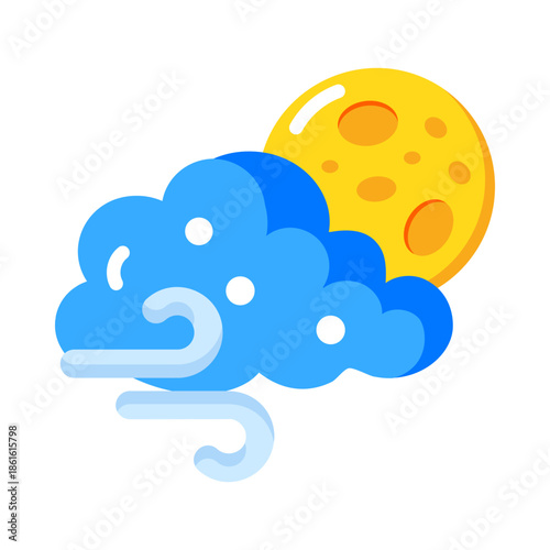 A flat style icon showing windy night