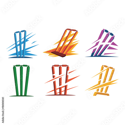 Cricket Wicket Fall Sticker Style Energy Burst for Sports Design