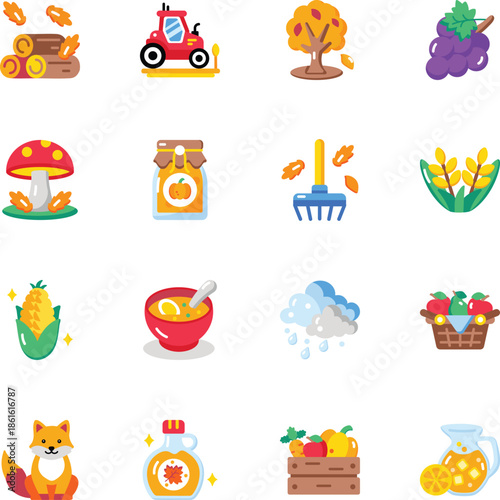 Pack of Seasonal Fun Flat Style Icons