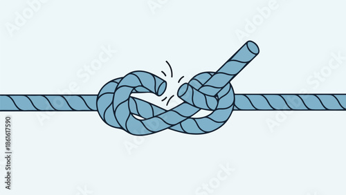 Precisely tied knot secured around a braided rope with a rich blue hue