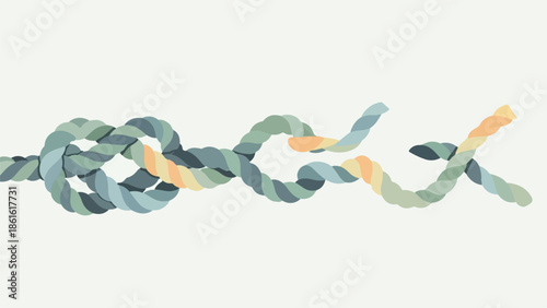 Close-up of a multi-stranded rope with a gradient of deep blues, greens, yellows, and oranges