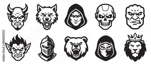 Aggressive devil head vector illustration in monochrome style for logo or print t shirt exactly 126 characters