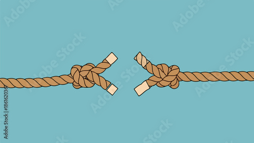 Two intricately tied knots in a natural fiber rope on a solid blue background