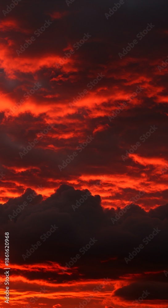 Fototapeta premium Dramatic Red Sunset Sky Clouds Weather Phenomenon Beautiful Evening Scenery Photography