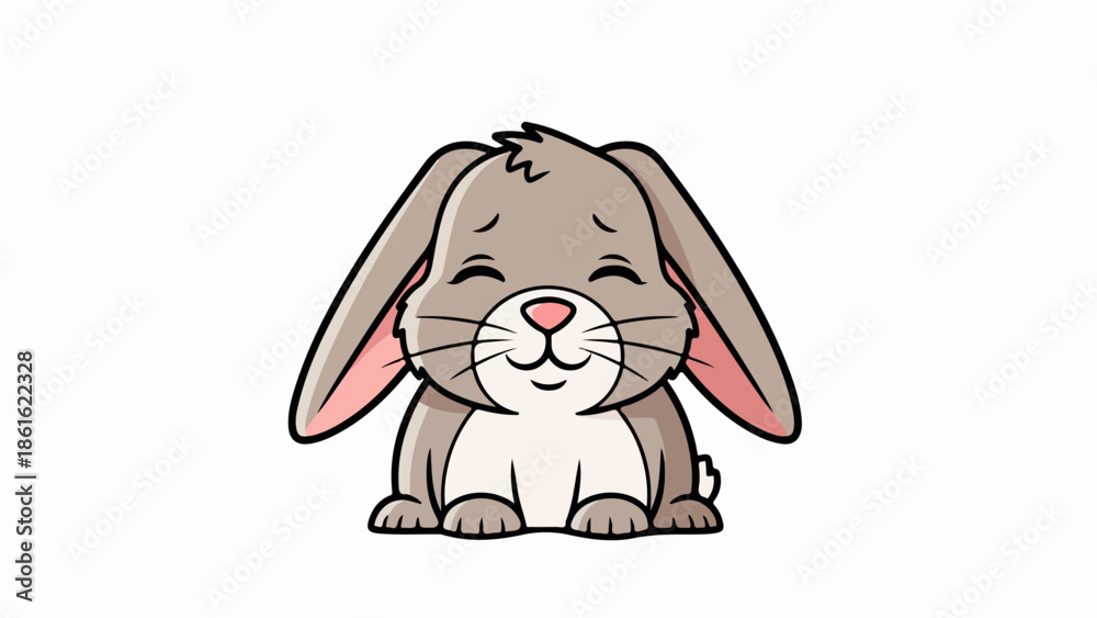 Fototapeta premium Light brown rabbit with pink inner ears and nose, seated upright on a light gray background