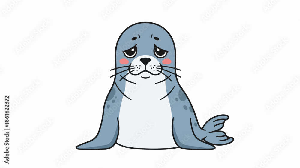 Obraz premium Cartoon-style seal illustration with expressive face and raised flippers