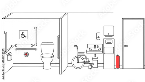 Accessible restroom design with toilet, sink, and wheelchair access
