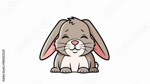 Light brown rabbit with pink inner ears and nose, seated upright on a light gray background