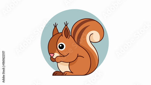 Cartoon squirrel illustration with light blue circular background