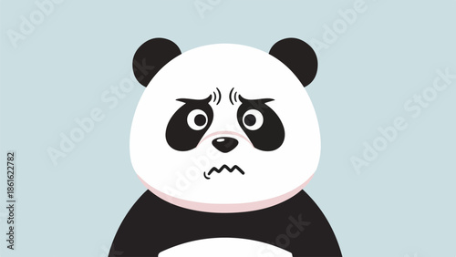 Cartoon-style illustration of a panda with expressive eyes and black-and-white fur pattern on a light blue background