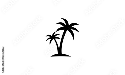 Two black palm trees silhouetted against a white background.