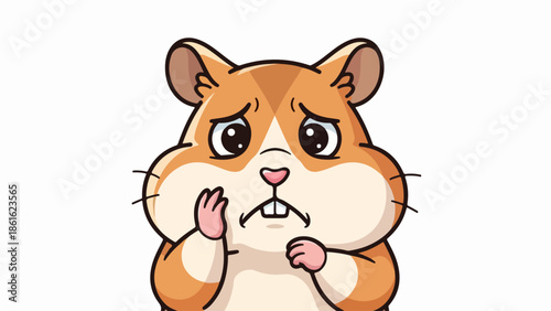 Playful cartoon hamster with large round eyes and prominent cheeks touching its face