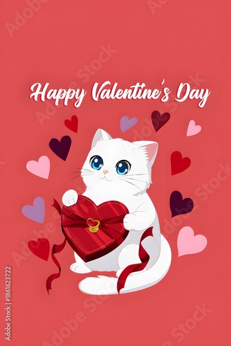 Adorable cat holding heart-shaped box on valentine's day
