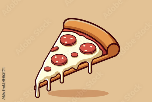 Delicious Cartoon Pepperoni Pizza Slice with Melting Cheese Drips