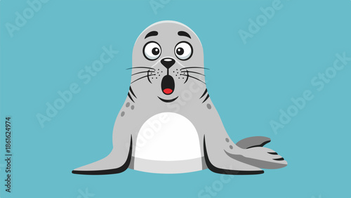Cartoon-style illustration of a friendly seal with a cheerful expression on a blue background