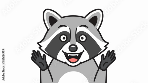 Illustration of a raccoon with black and gray fur on a light gray background