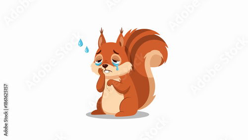Cartoon-style illustration of a distressed squirrel with reddish-brown fur and a bushy tail