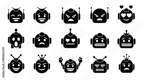 Set of Robot Emoticons, Technology & Human Emotion