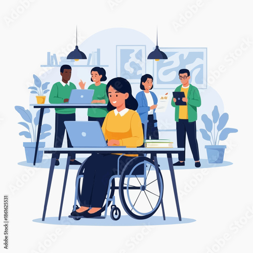 A diverse group of colleagues working together in a modern office space