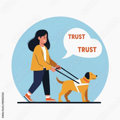 A woman walking her dog with trust and loyalty