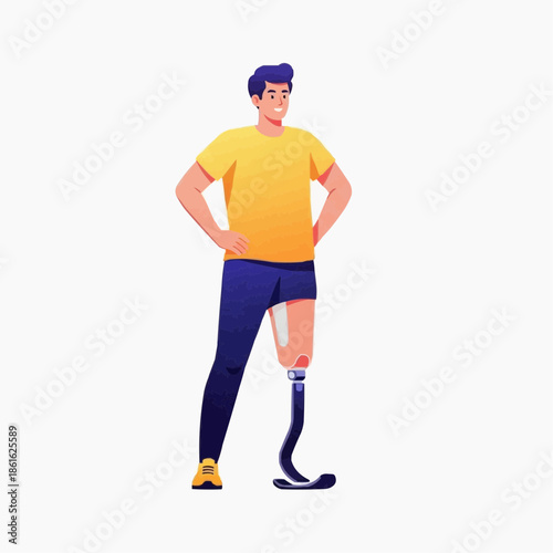 A confident man with a prosthetic leg standing with his hands on his hips