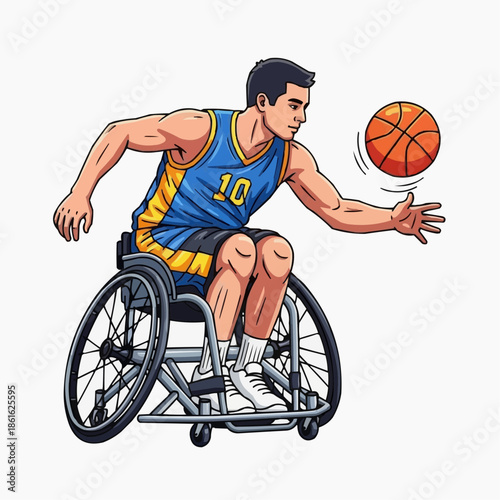 A determined athlete in a wheelchair playing basketball with skill and focus