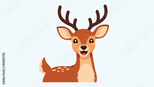 Anthropomorphized deer with expressive face and detailed antlers, warm earthy color palette