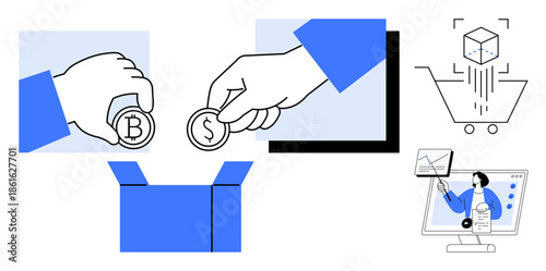 Cryptocurrency concept. Cryptocurrency payments and blockchain technology are reshaping global finance. Cryptocurrency for e-commerce, digital transactions, blockchain, fintech solutions, and global