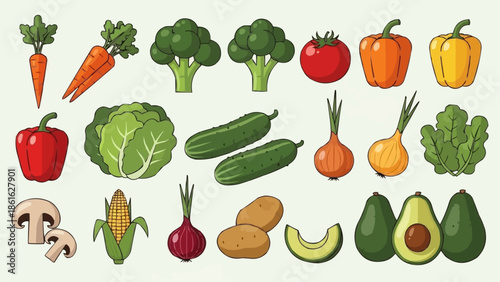 Assortment of Fresh Vegetables and Fruits Collection.