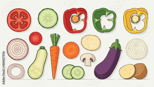 Assortment of Fresh Vegetables and Ingredients for Cooking.