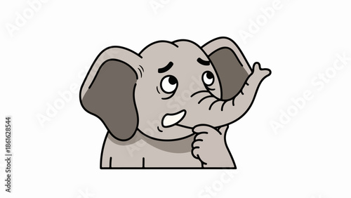 Stylized cartoon elephant illustration with raised trunk in deep gray
