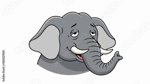 Cartoon-style elephant head illustration with soft grays, white, and pink accents