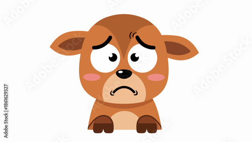 Cartoon-style illustration of a sad dog with light brown coat and dark brown ears