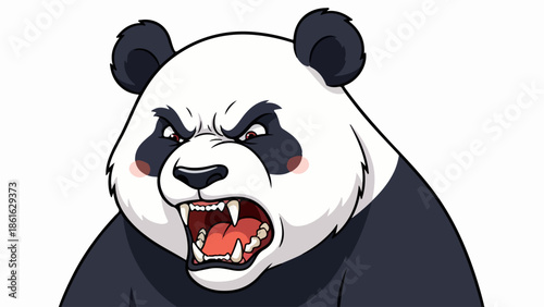 Angry panda bear illustration with black and white fur and pink accents