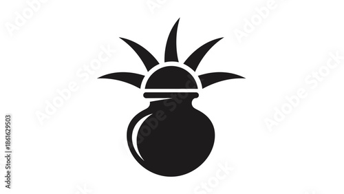 Black silhouette of a traditional Indian Kalasha pot with leaves or sprouts emerging from its top, symbolizing prosperity and divinity.