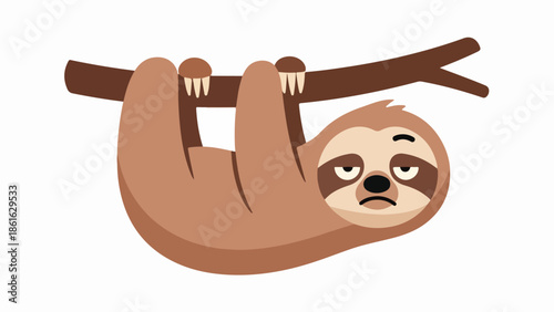 Light brown sloth hanging upside down from a dark brown branch