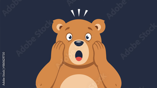 Cartoon bear with surprised expression on dark blue background