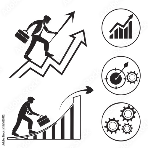 Set of 6 Abstract Business Growth and Upward Success Symbols