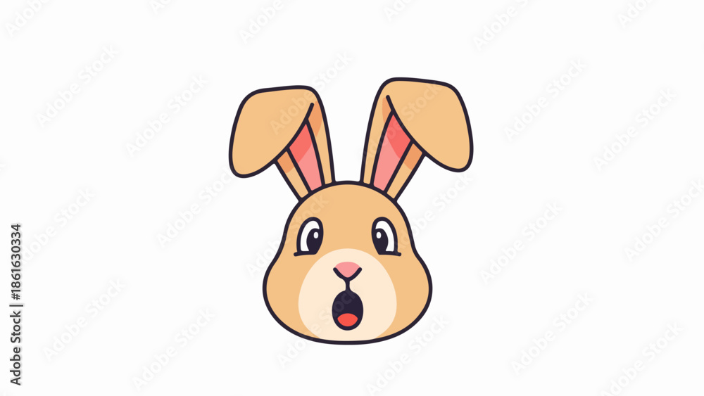 Obraz premium Whimsical rabbit head illustration with gradient pink ears and light brown fur on a light beige background