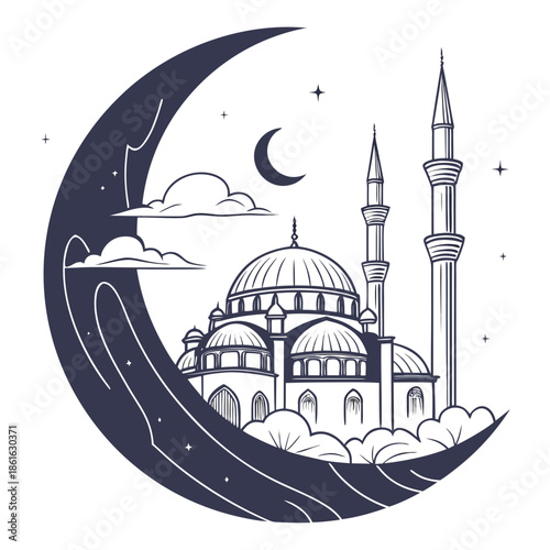 Minimal Ramadan Dawn Silence Abstract Crescent