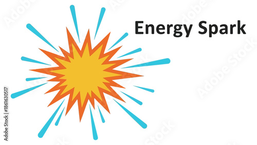 Colorful energetic burst icon with text: dynamic sunburst design