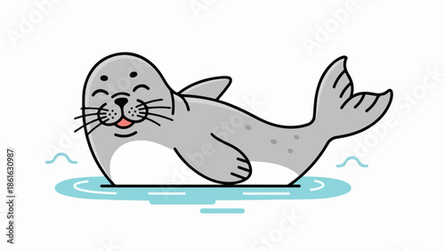 Cheerful seal illustration performing a playful handstand with front flippers raised